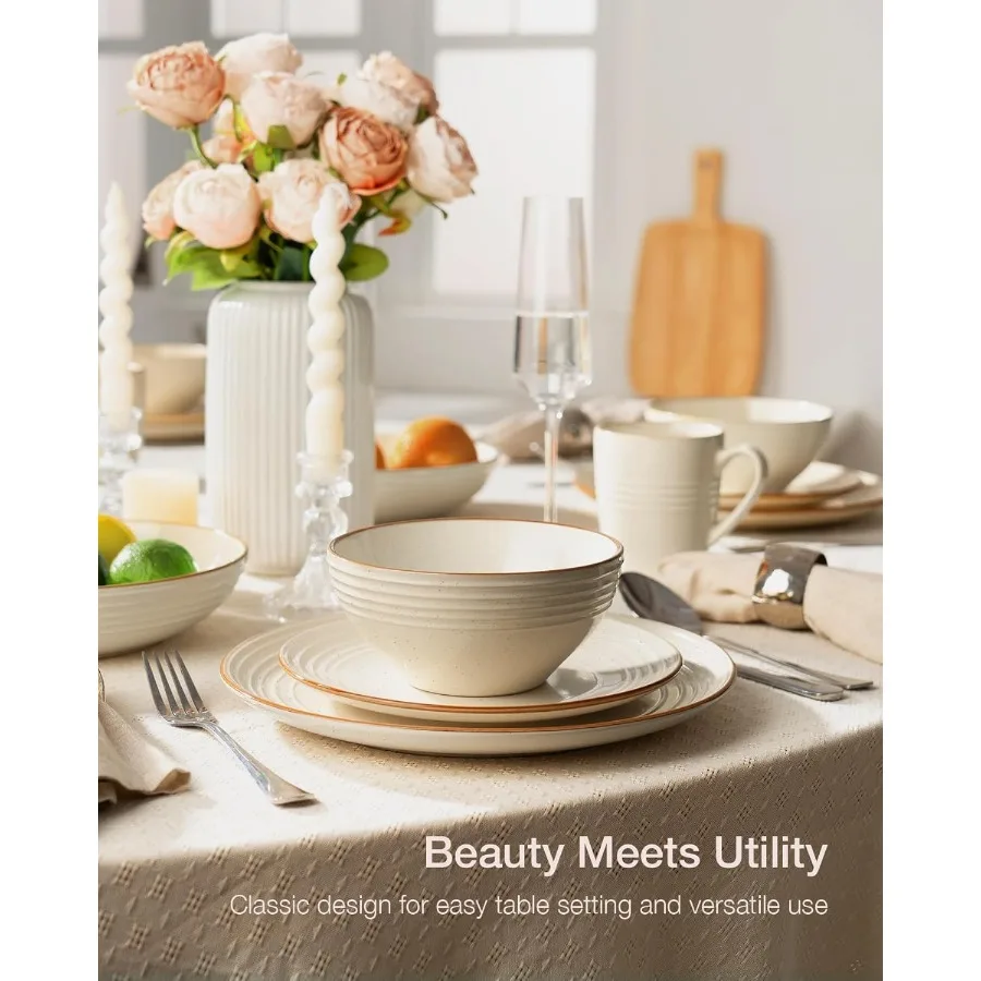 طقم أواني طعام جوبيتر أطباق وأطباق أطقم أطباق لـ 6 18 قطعة من الميكروويف وغسالة الأطباق آمنة من الخزف الحجري المرقط أدوات المائدة Ch #3