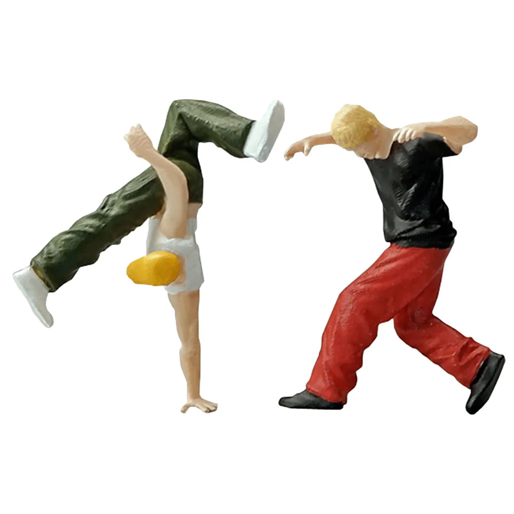 

2 Pcs Miniature Hip-hop Model Resin Male Figure Hiphop Men Figurines Decor Sand Table Cute Decorations House Props Dancer Man