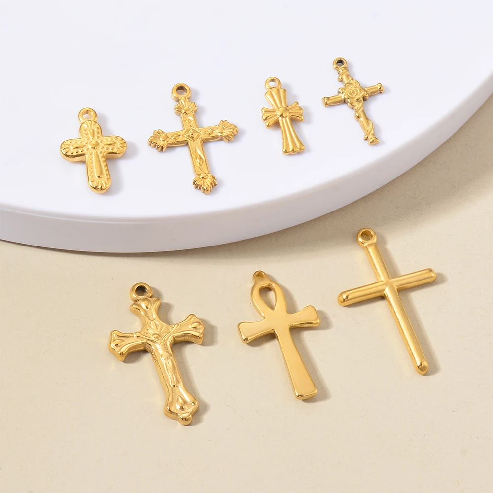 5pcs Gold Color Cross Charm Religious Jesus Pendant for DIY Earring Necklace Jewelry Making Supplies Wholesale