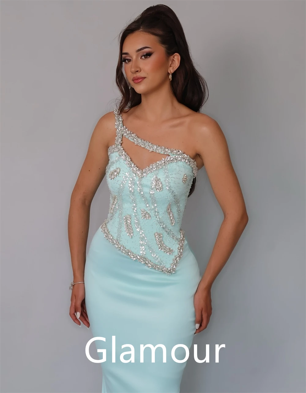 Personalizado sereia temperamento cetim vestido de noite formal um ombro sem mangas vestido de baile sexy sob medida vestidos de ocasião