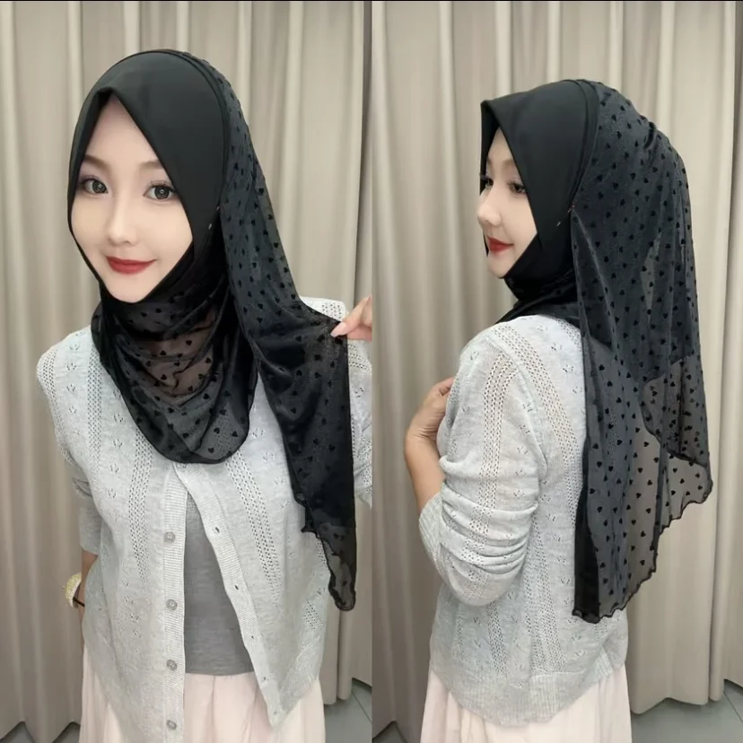 Convenient High Stretch Heart Pattern Moslem Malaysia Lady Wrap Hijab