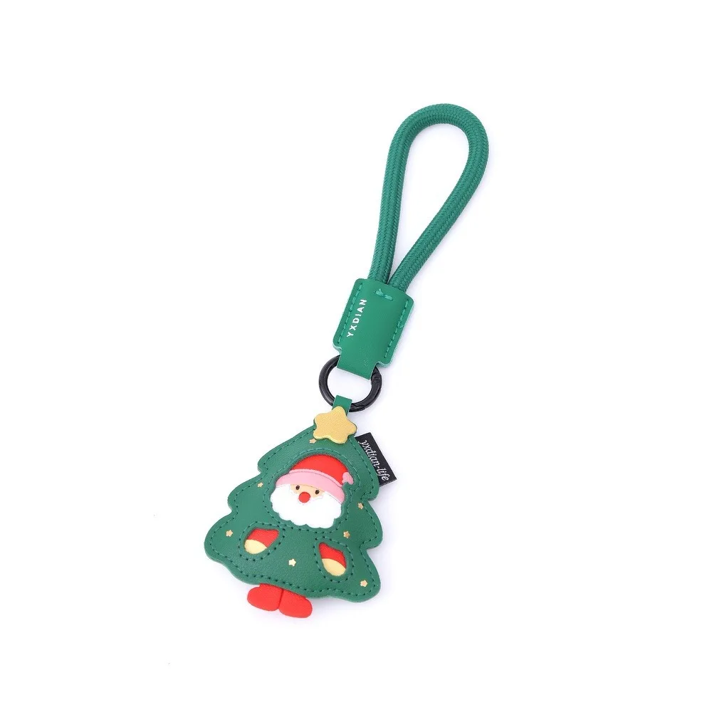 PU-Leder Schlüsselanhänger Weihnachtsmann Weihnachtsbaum Rentier Socken-Anhänger Schlüsselring Taschenanhänger Feiertags-Party-Dekoration Geschenk für Frauen – Detail 4