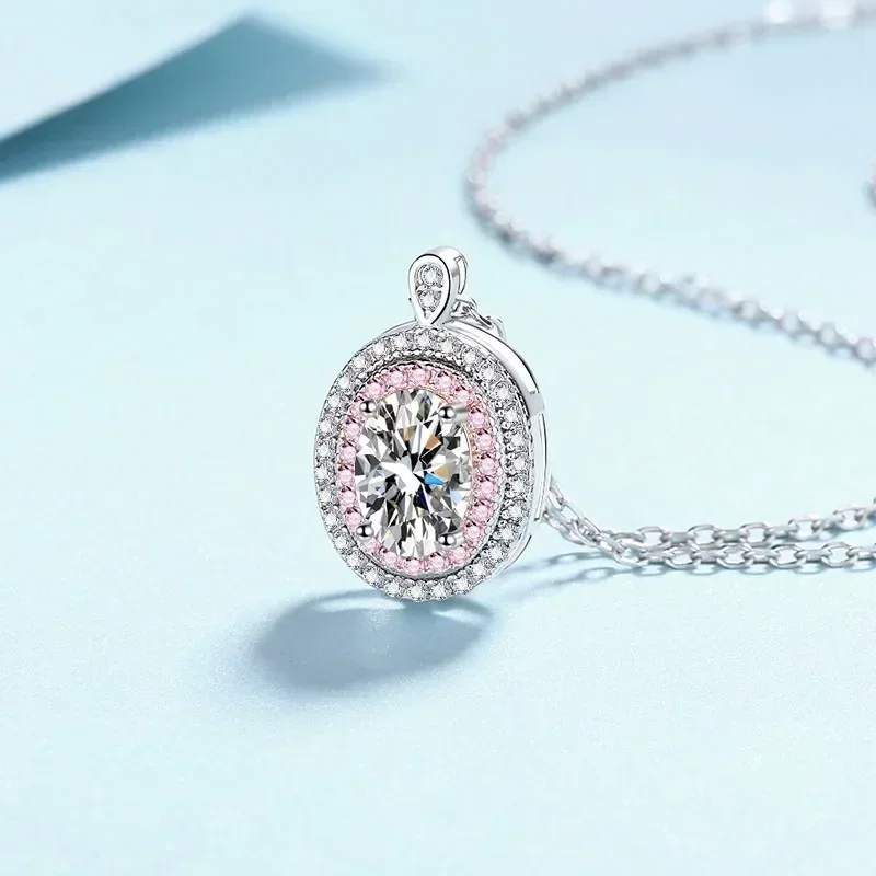 Platinum PT950 1Ct Moissanite D Color Diamond Necklace for Women, Luxury Egg Shaped Pendant Collarbone Chain Female Jewelry Gift