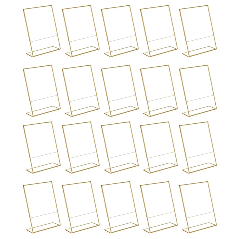 

A96Q-20PCS Acrylic Gold Frame, Slanted Back Table Sign Holder For Wedding Table Card Restaurant Signs Photos