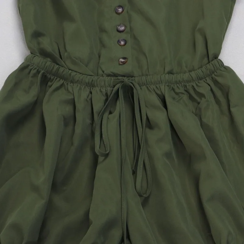 Moda mujer sólido Cargo linterna pantalones cortos monos cuello vuelto manga larga cordón con cordones peleles casuales ropa de calle