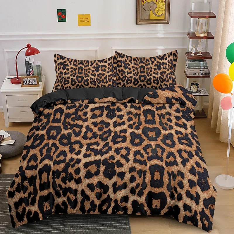 Leopard Print Bedding Set Animal Skin Duvet Cover for Kids Teens Adult Quilt Cover Polyester Comforter Cover with Pillowcase