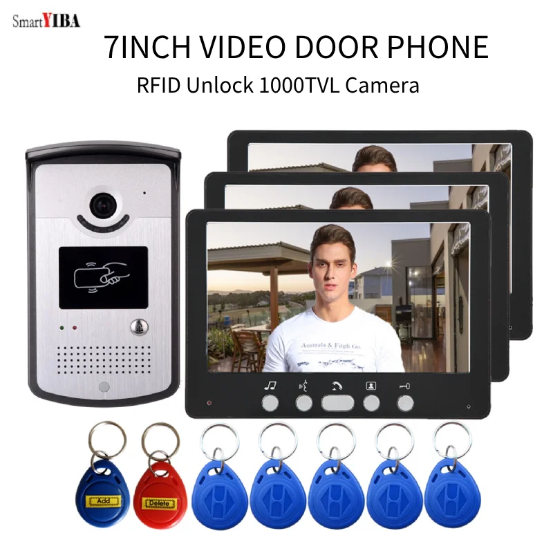 

SmartYIBA 7" Visual Doorbell ID Cards Unlock 1000TVL Video Intercom For Home Video Door Phone IR Camera Doorbell Kits