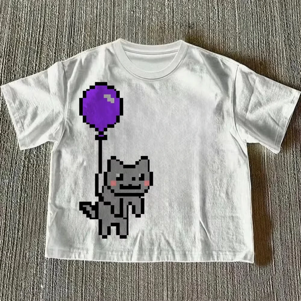 Cute 2000s T Shirt Casual Loose Oversized Unisex Retro Fashion Streetwear Trendy Cotton Short Sleeves Classic Couples Breathable