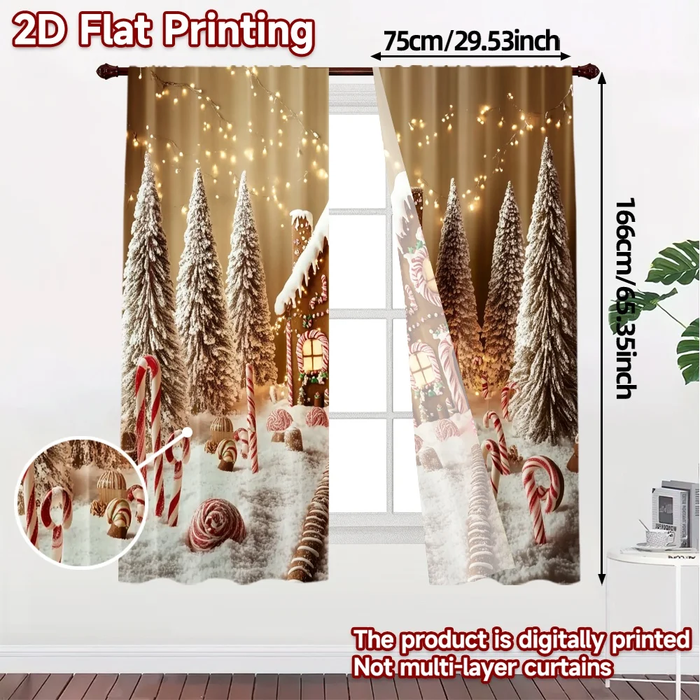 2pcs,Curtains Christmas gingerbread house Popular Curtains&Window Treatment Versatile Polyester Fabric Curtains All Seasons