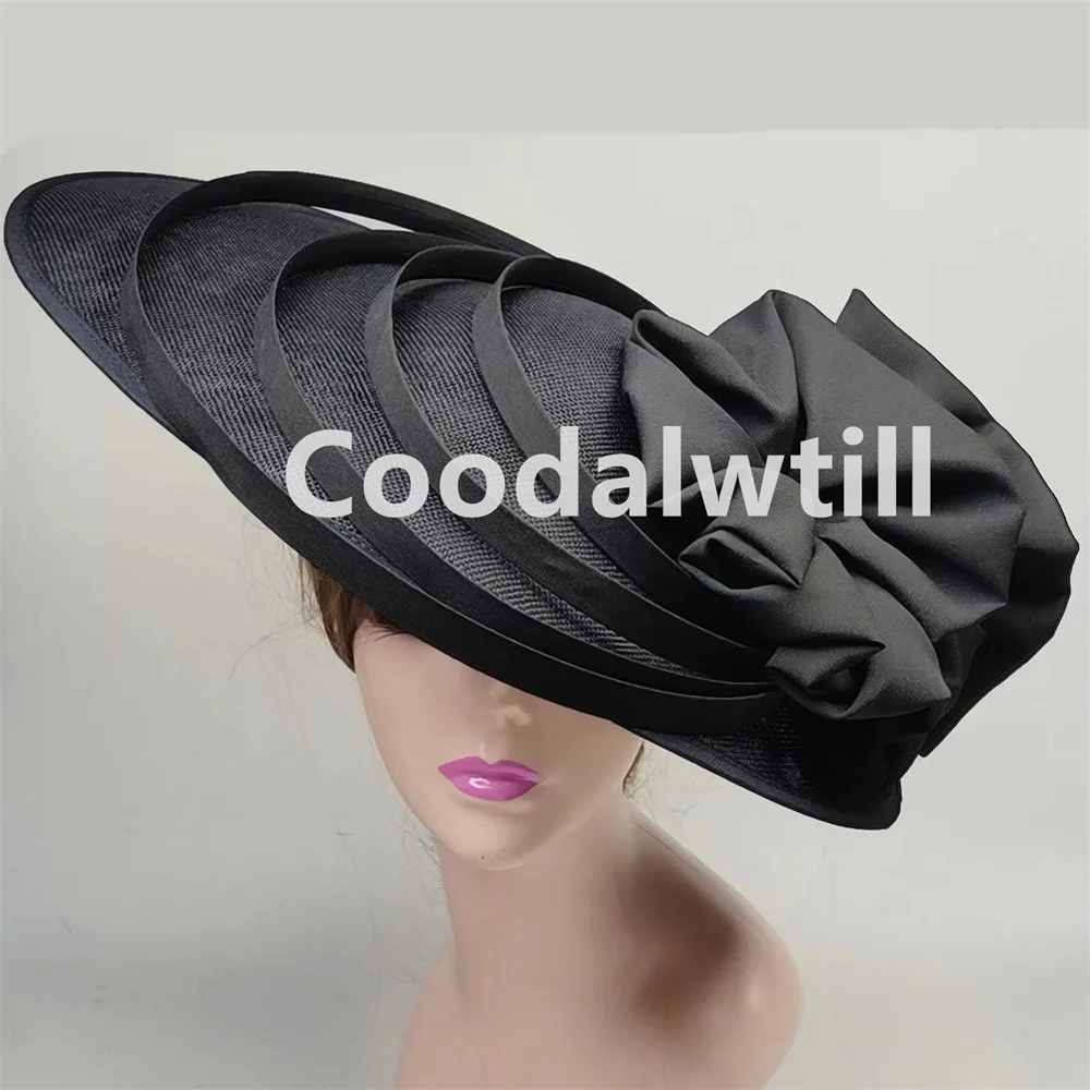 Fascinateurs de tri élégants pour femmes, grand chapeau, pièce de sauna chic, pilulier royal Ascot, fleur, fête de mariage, mariée