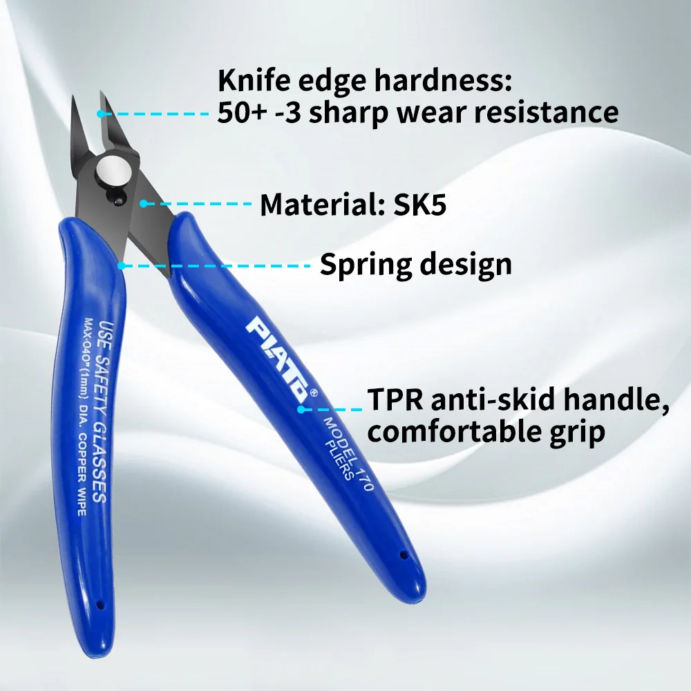 PLATO 170 Blue Flush Cutter Mini Diagonal Cutting Plier Electrical Wire Cable Metal Snips Flush Pliers Convenient Durable Tool