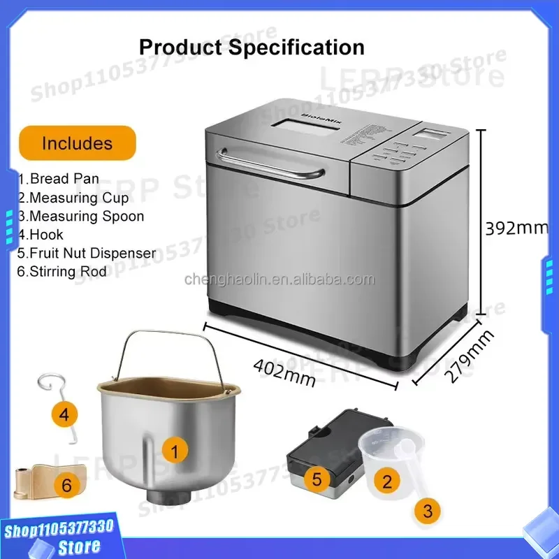 650W Automatic Bread Maker Machine Multifunctional Kneading Fermentation Dough Mixer for Home Kitchen Baking Appliance Tool