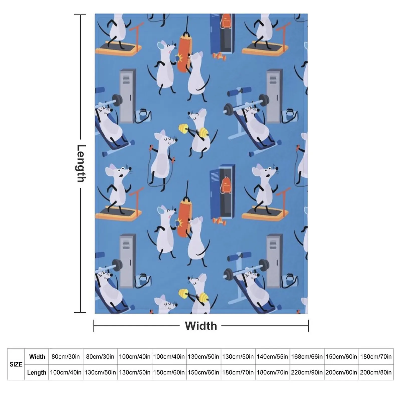 Funny Workout Gym Rats Kids Pattern Blue Throw Blanket couch cozy soft plush fuzzy picnic outdoor blanket