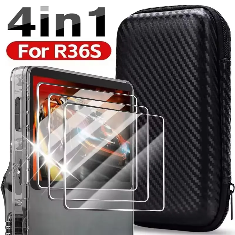 4 IN 1 Glass+Bag for R35S R36S Game Console Travel Carrying 