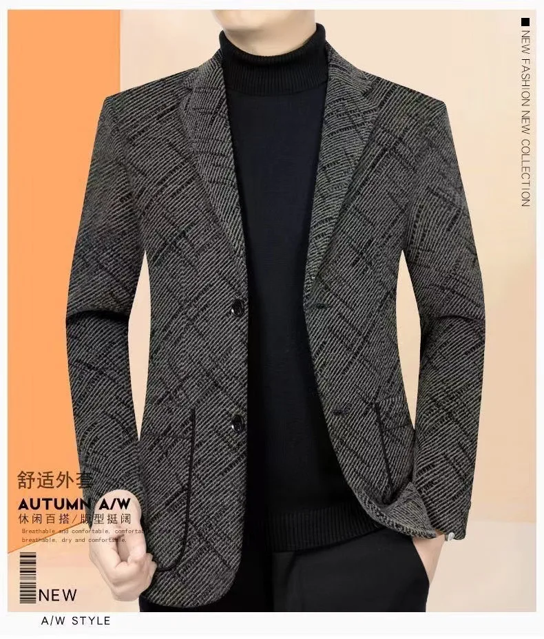 1-A30  Heavy Thickened Suit Men's Jacket Autumn and Winter Middle-aged Men's New Casual Suit Woolen Thickened Dad Jacket