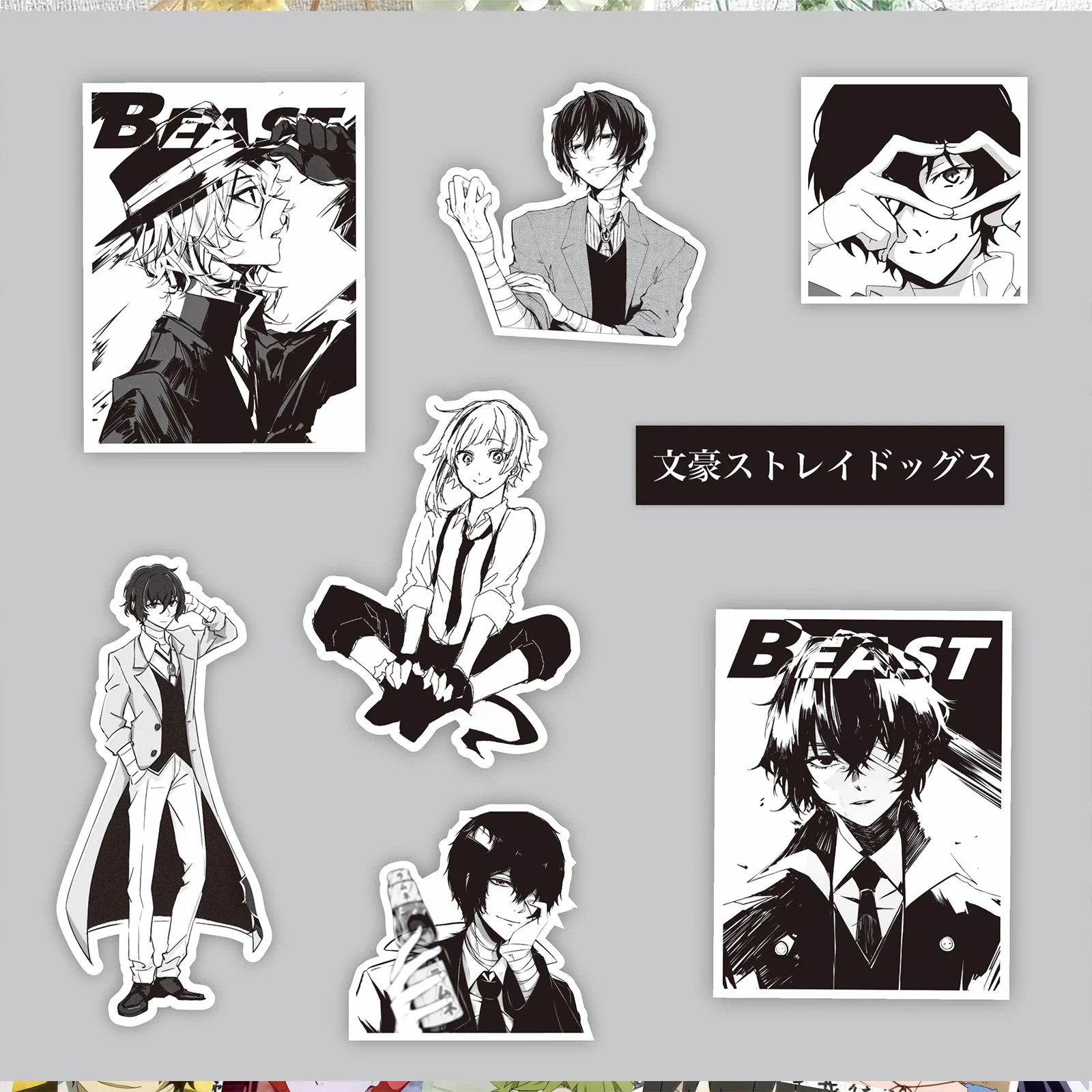65PCS Bungou Stray Dogs Anime Stickers Black White Graffiti Decals Phone Laptop Motorcycle PVC Waterproof Kids Sticker Toy image 4