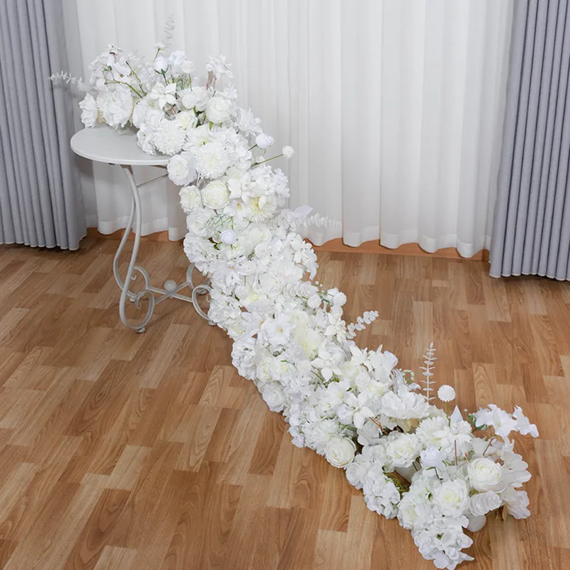 2M Upscale Party Decoration White Rose Hydrangea Artificial Flower Row Wedding Backdrop Table Centerpiece Arch Road Cited Floral