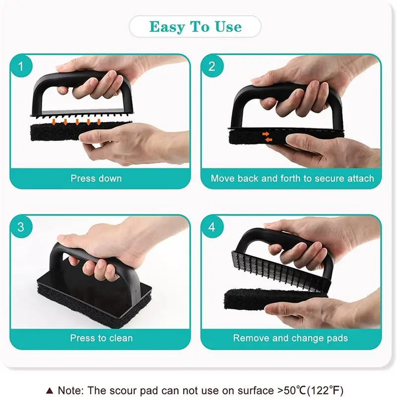 A013 Griddle Cleaning Kit Flat Top Scouring Pads with 6In Grill Scraper Non Scratch Griddle Scrubber Cleaning Pad