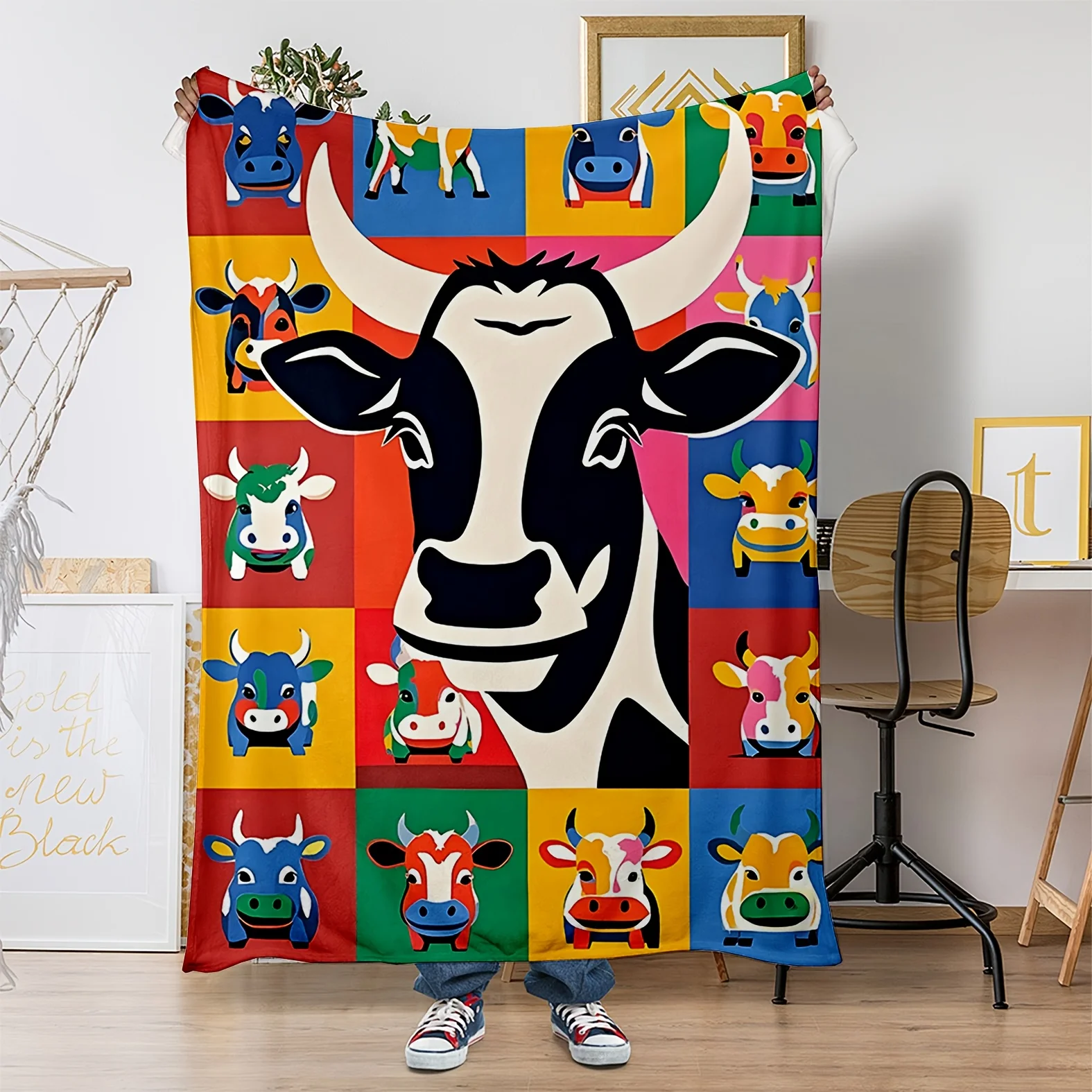 colorful patterns of cows Flannel printed blanket suitable for all seasons suitable for living room office sofa and travel