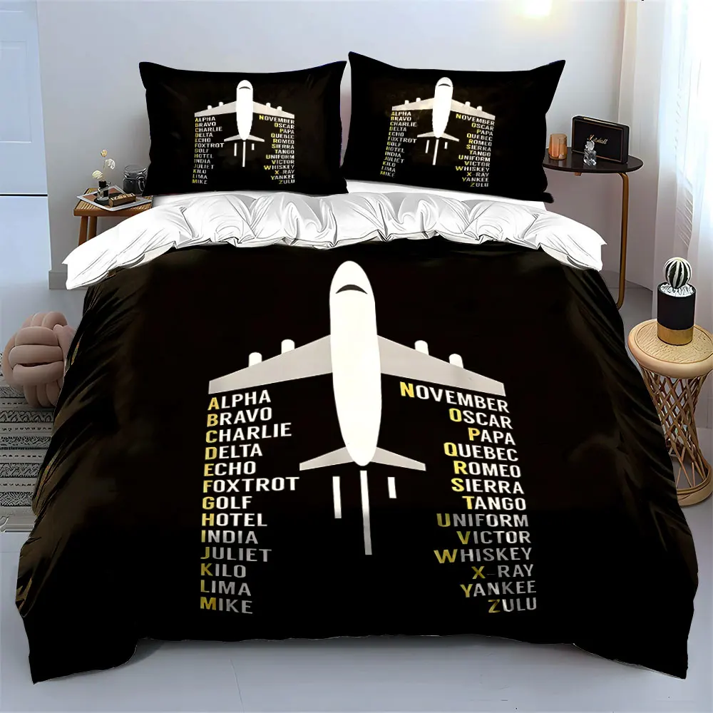 3pcs Phonetic alphabet airplane design Duvet Cover Set with 3D Printing Design Soft Polyester Bedding Set All-Season Comfort