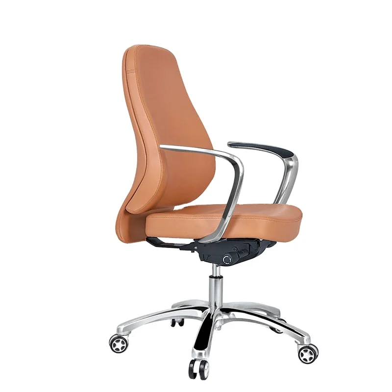 

Modern Swivel Lift Office Chair with Molded Foam Aluminum Armrests Slide Seat Middle Back Synthetic Leather Polyurethane Chair