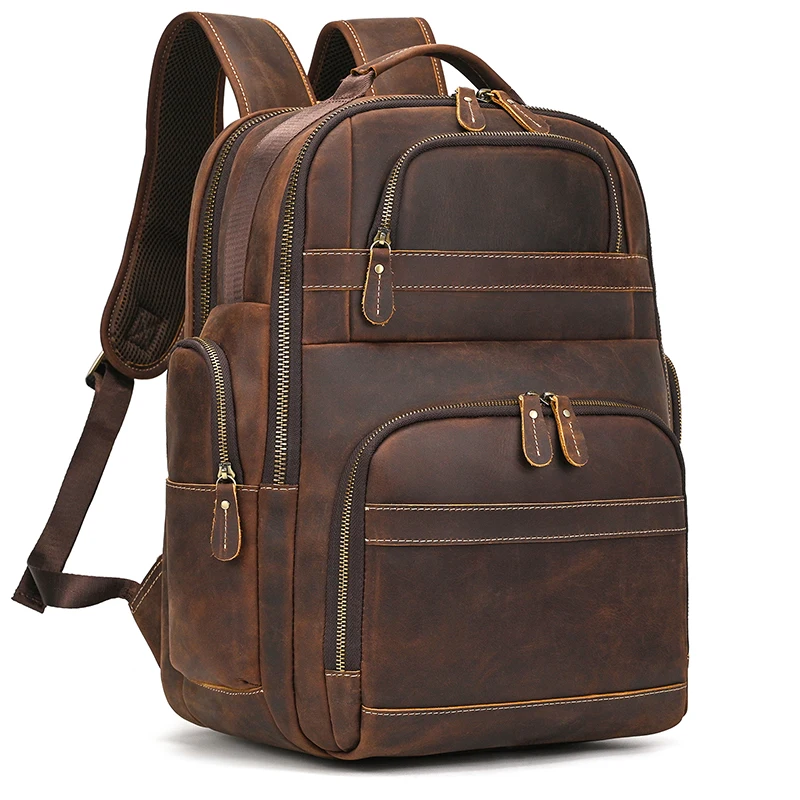 High Capacity Laptop Backpack Genuine Leather Travel Bag For Men Male Crazy Horse Leather Backpacks Dropshipping School Bag Big