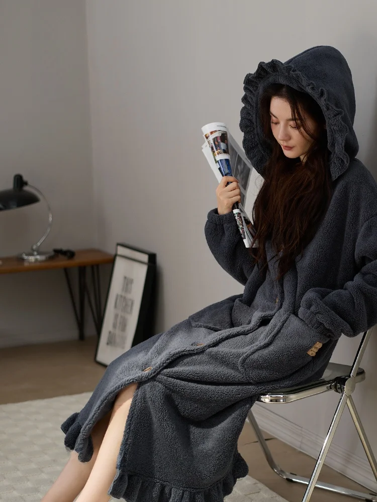 nidia-women's-thiened-coral-fce-spwear-winter-hooded-mid-length-robe-sweet-home-clothes-outerwear-polyester-fiber