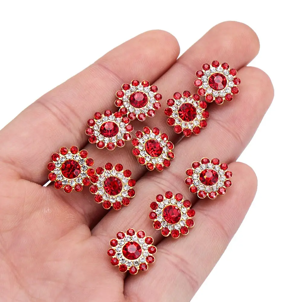 10PCS 14mm Craft Flower-shaped Steel Bottom Crystal Glass Stone Rhinestone Buttons Hat Accessories Clothes Decoration