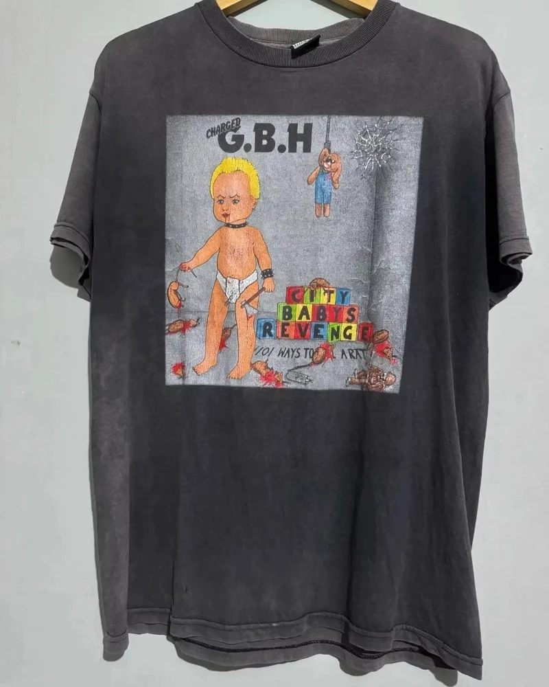 Black cotton unisex shirt, 90s remake of GBH band's classic style