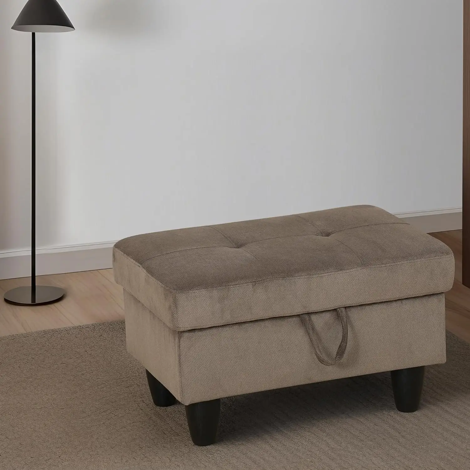 Rectangular Storage Ottoman Bench, Flannel Footrest Stool with Lid for Living Room Bedroom Entryway, 28.5