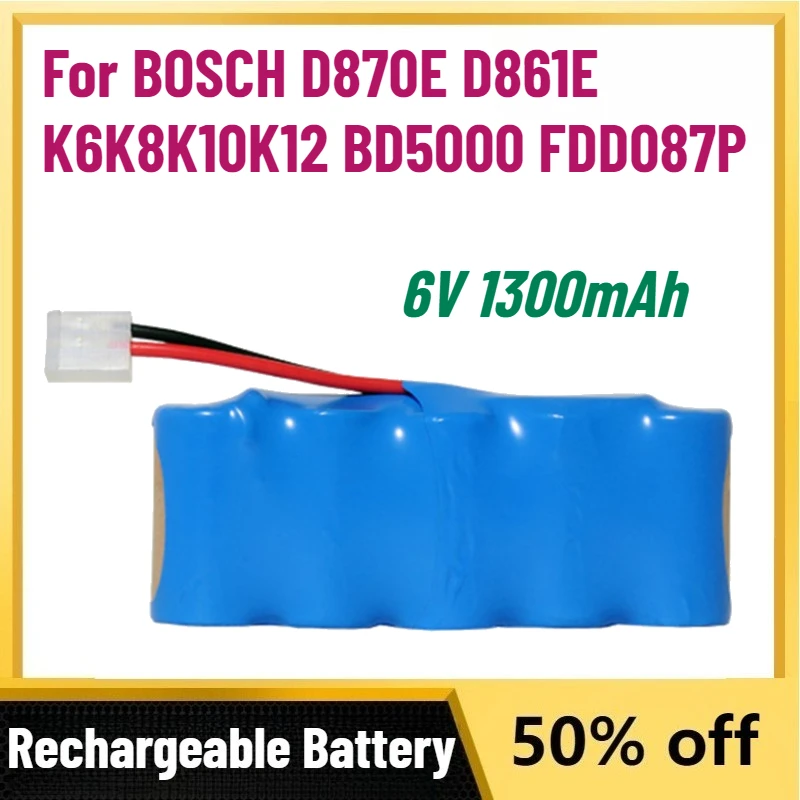 

Высокопроизводительные аккумуляторные батареи 6 В, 1300 мАч для BOSCH D870E D861E K6K8K10K12 BD5000 FDD087P Ni-MH Ni-Cd Tool Batteries