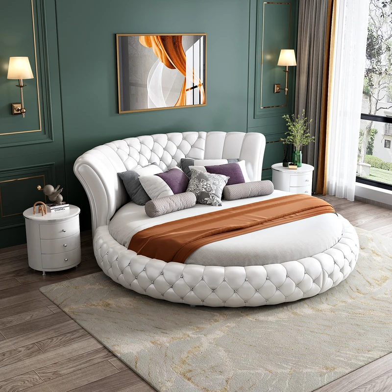 

Round Double Bed Princess Bedroom European Modern Simple Bed Aesthetics Light Luxury Romantic Unique Muebles Home Furniture