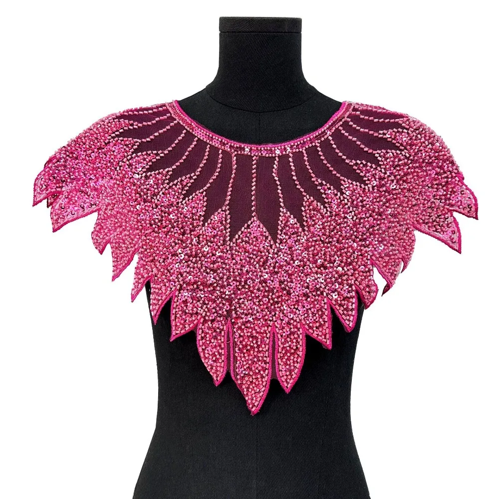 Embroidery Lace Frontal Rhinestone Applique Luxury Removable Fabric Sticker Heavy Duty DIY Decoration Sequins Beaded Cloth Patch