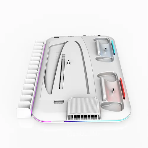 Imagen 2 del producto Luz RGB y estación de refrigeración Turbo de 3 niveles con estación de carga de controlador para PS5/SLIM Digital/disco con soporte para auriculares