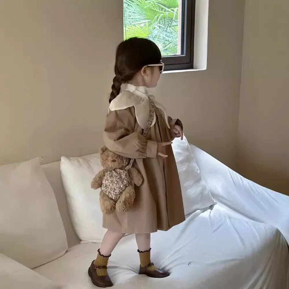 Sweet Petal Collar Girls\' Autumn Mid-length Trench Coat Girls Coat  Spring Autumn Kids Jackets for Girls  Girls Coat