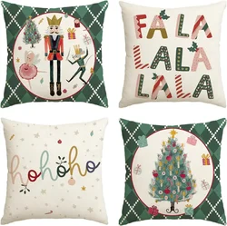 Merry Christmas Nutcracker Green Throw Pillow Covers, Winter Holiday Party Cushion Case Decoration for Sofa Couch 60X60