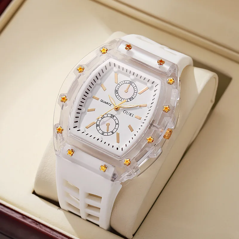 

2025 новые модные женские роскошные часы, мужские кварцевые часы Tonneau с силиконовым желе для подарков, Relogio Feminino, студенческие наручные часы, хит продаж