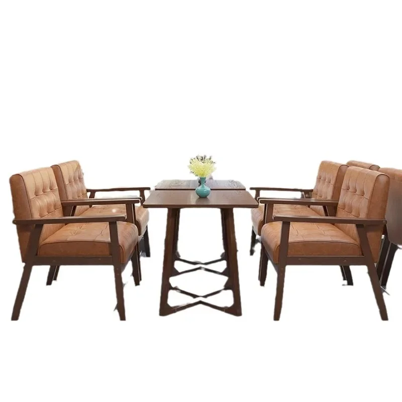 Cafe milk tea complete set dining table and chair combination restaurant solid wood sofa chair bar clear