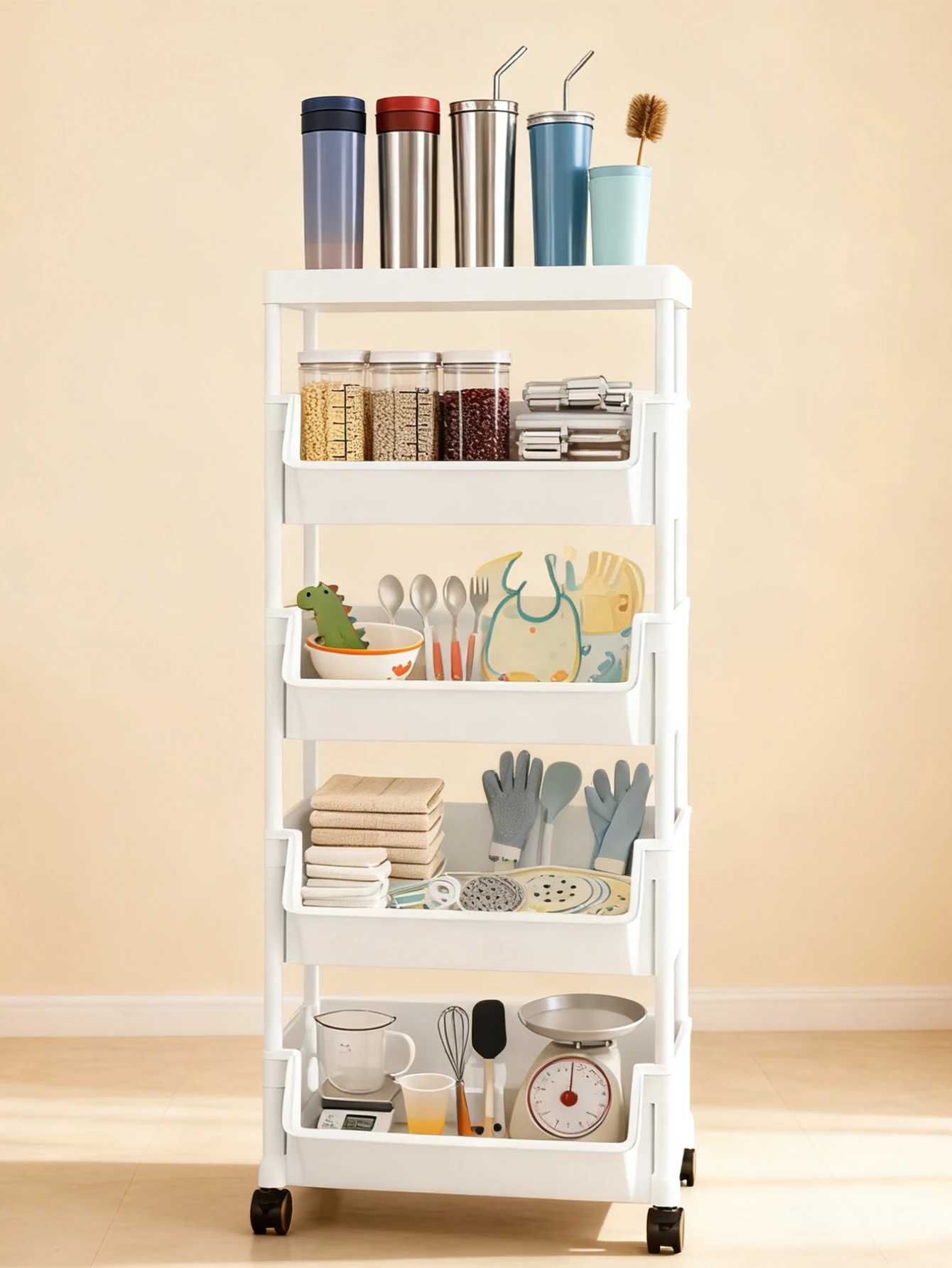 Nuevo estante de almacenamiento de cocina de 3/4/5 capas con ruedas, bandeja de almacenamiento de cocina estilo cajón, estante de almacenamiento de caja de especias, organizador de gabinete