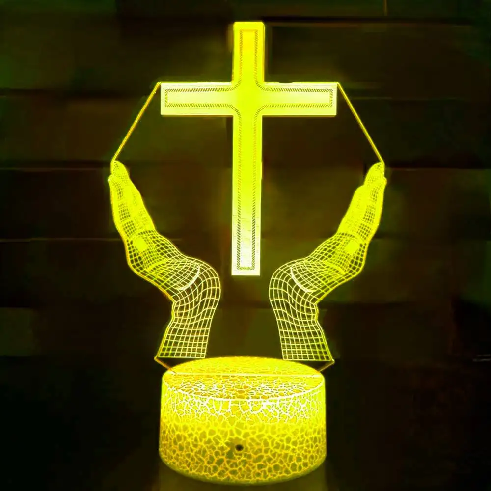 Nighdn luz nocturna 3D de la cruz de Jesús para amigos, Navidad, Pascua, decoración de la habitación, regalos, crucifijo, ilusión óptica, lámpara de mesa de escritorio, luz nocturna