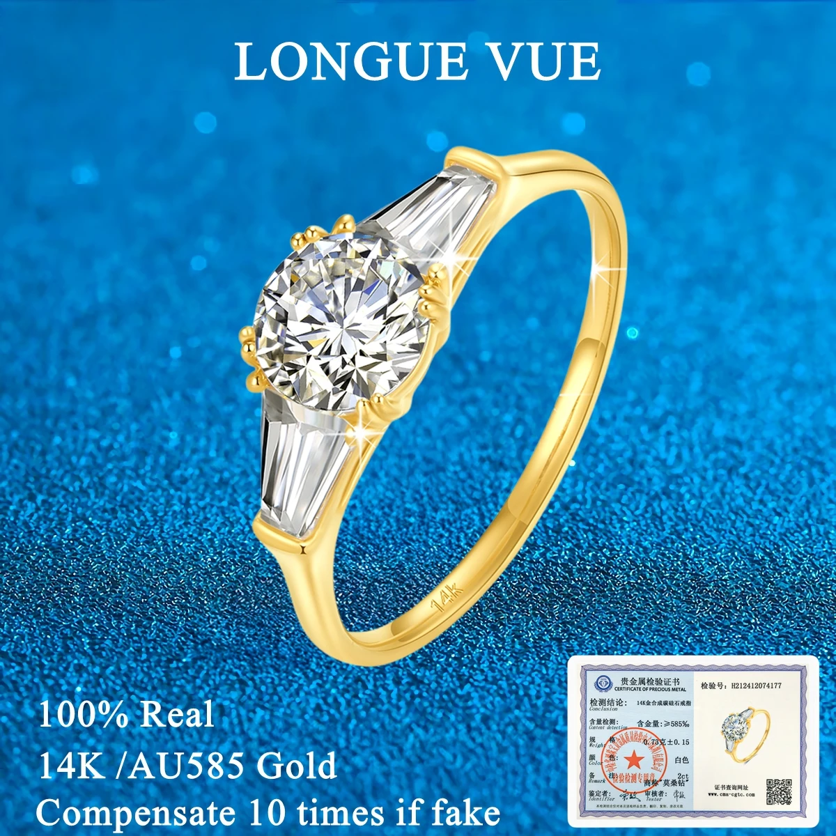 

Real 14k Gold Three Stone Rings for Women AU585 Gold Original Round Cut Moissanite Engagement Wedding Band Bridal Fine Jewelry