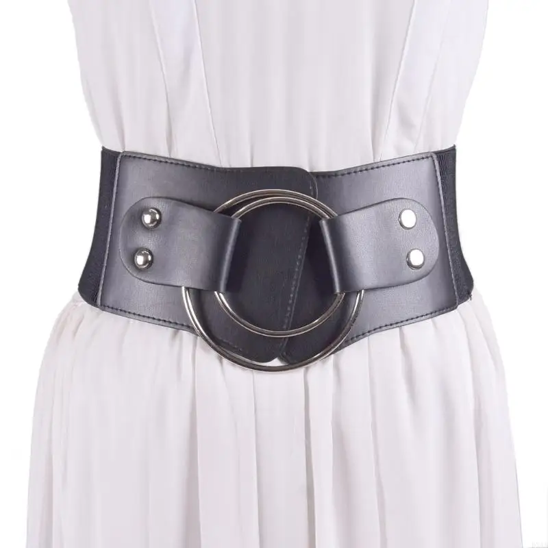 

DXAA Ladies' Waist Belt Fashionable Casual Metal Circle Decoration PU Leather Belt Elastic Waistband Fit Waist Cincher
