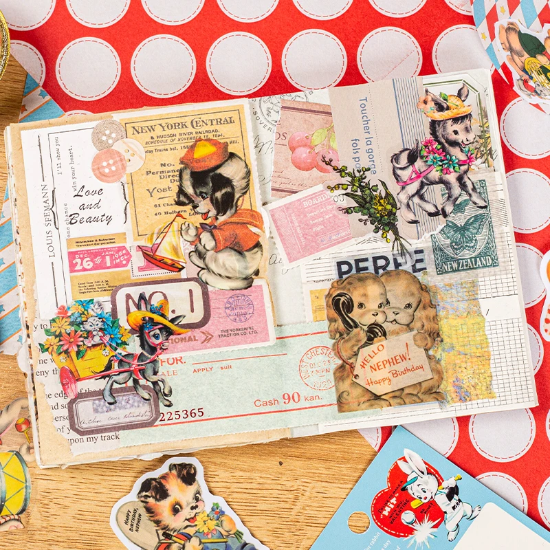 40Pcs Retro Animal Stickers Decoration DIY Scrapbooking Hand Account Collage Diary Album Kawaii Stationery Sticker