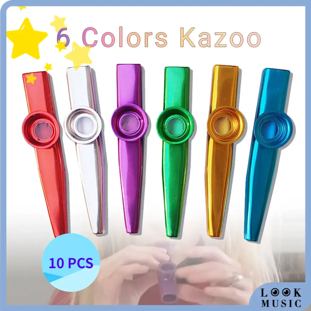 Kazoo Toy Kid With Membrane Flute Diaphragm Mouth Kazoos Musical Instrument Aluminum Alloy Color Kazoo Lightweight Kazoo 10PCS