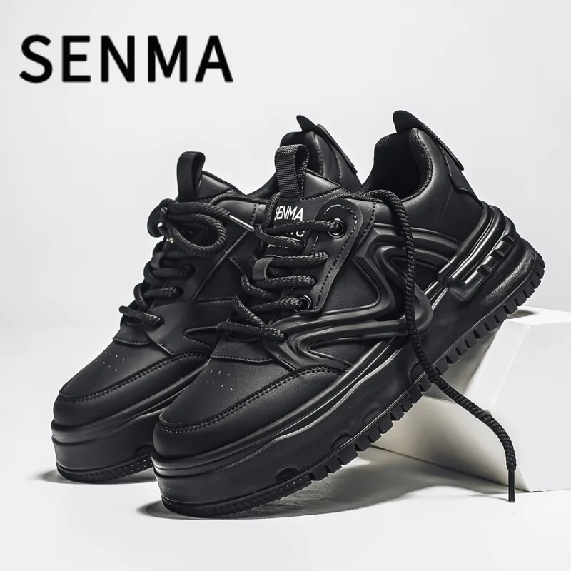 

SENMA Comfortable Men's Shoes Street Fashion Art Board Shoes Thick Sole Low-Top Leather Casual Sneakers Tennis/Walking Sneakers