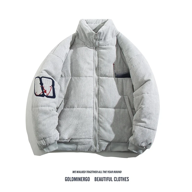 

Американская вельветовая хлопковая куртка для мужчин, повседневная свободная куртка для пар, с вышивкой, воротником-стойкой, молодежная модная модель