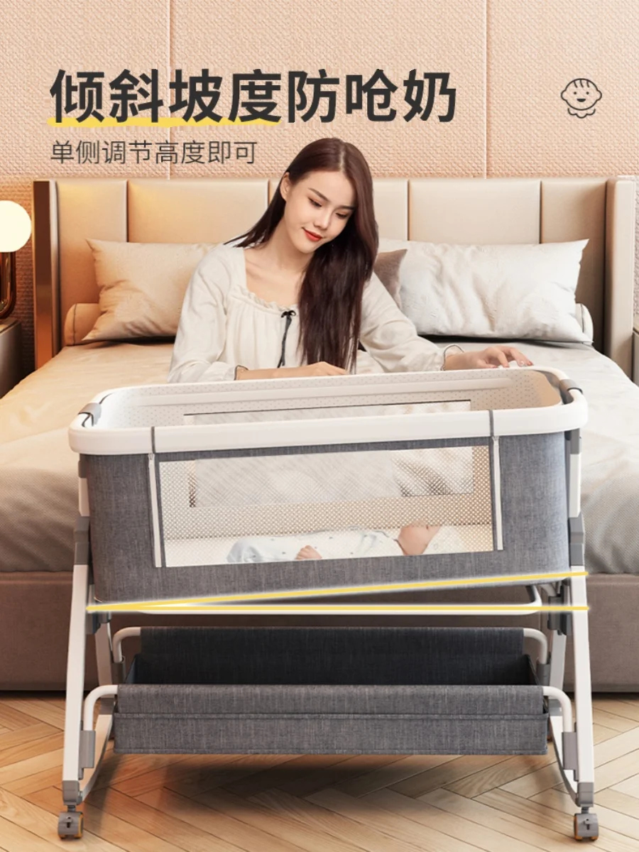 Crib Movable Portable Newborn Crib Cradle Multifunctional High-end Crib Foldable Splicing