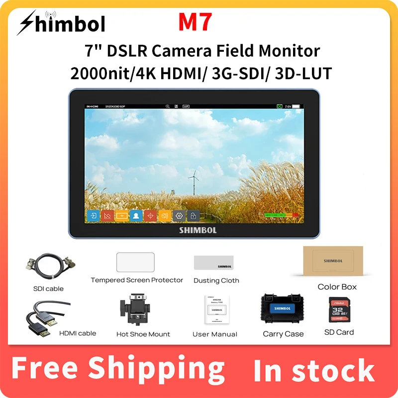 

SHIMBOL M7 7 " 2000 Nits 4K HDIM 3G-SDI Recording Monitor with 3D LUT for DSLR Camera Field Monitor