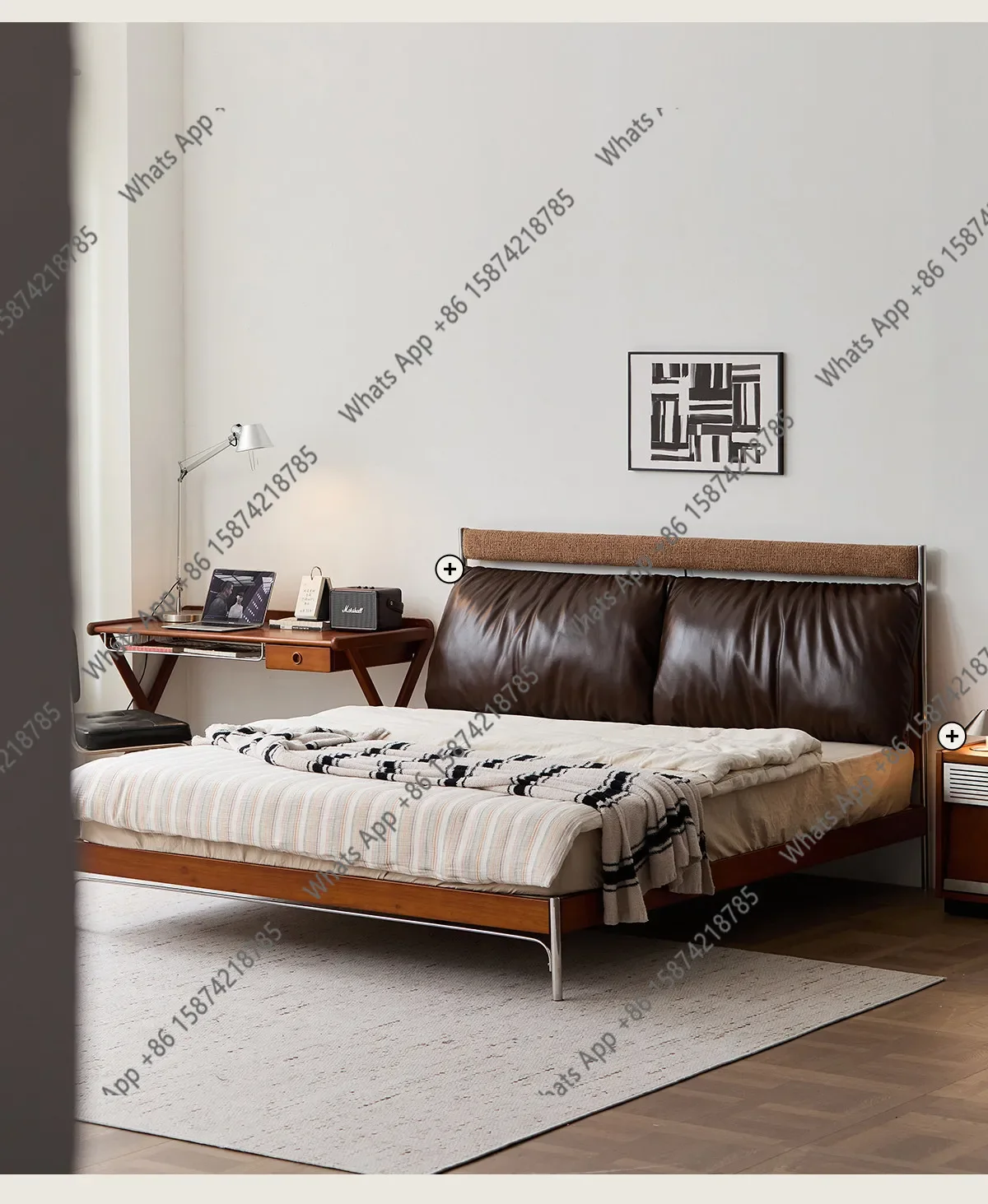 

X30 Soft Leather Soft Bag Bed Boxwood Solid Wood Bed Master Bedroom Big Bed High-end Atmosphere Medium Antique Style