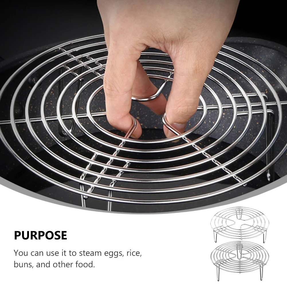 

2Pcs Stainless Steel Steaming Rack Round Heavy Duty Kitchen Gadget Stable Cooking Rack for Steamed Egg Rice Buns